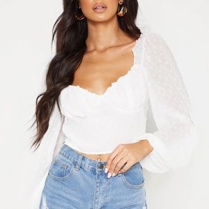 PRETTYLITTLETHING WHITE SHEER BELL SLEEVE BLOUSE